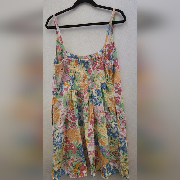 Floral Linen Blend Women's Mini‎ Dress Old Navy Fit & Flare XL Smocked Spaghetti - Picture 4 of 8